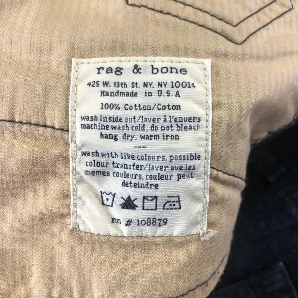 Rag & Bone Jeans Mens 30x34 Black 15x Slim Straight Nap Neppy Button Made In USA